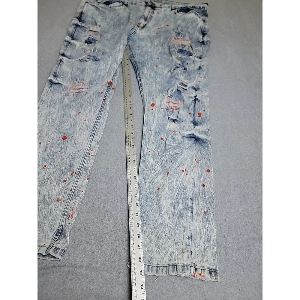 Another Hype Piece AHP Jeans Mens 44‎ 46x33 Blue Paint Stretch Distressed Y2K